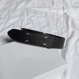 M风格经典头层牛皮四角缝线皮带男女真皮极简时尚双针扣腰带情侣