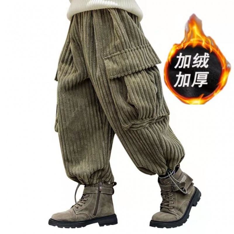 WZXSK 소년 CORDUROY 바지 가을과 겨울 큰 어린이 겨울 두꺼운 바지 새로운 어린이 기모 고정