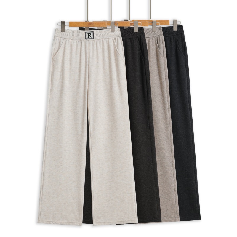 2025 Autumn New Antelope Velvet Wide Leg Pants Middle-Aged and Elderly Mom Pants High Waist Straight-Leg Casual Pants Spring and Autumn Long Pants