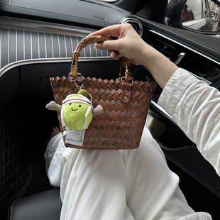 New Rattan Handbag, Bamboo Bag, Retro Simple Bamboo Tote Bag, Large Capacity Shopping Bag, Versatile Woven Bag