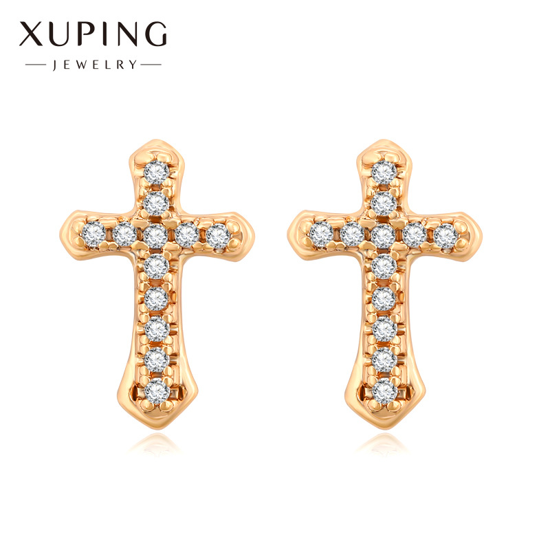 Xuping joyería Amazon transfronterizo pendientes de moda europea y americana con incrustaciones de circonio pendientes personalizados estilo frío pendientes cruzados