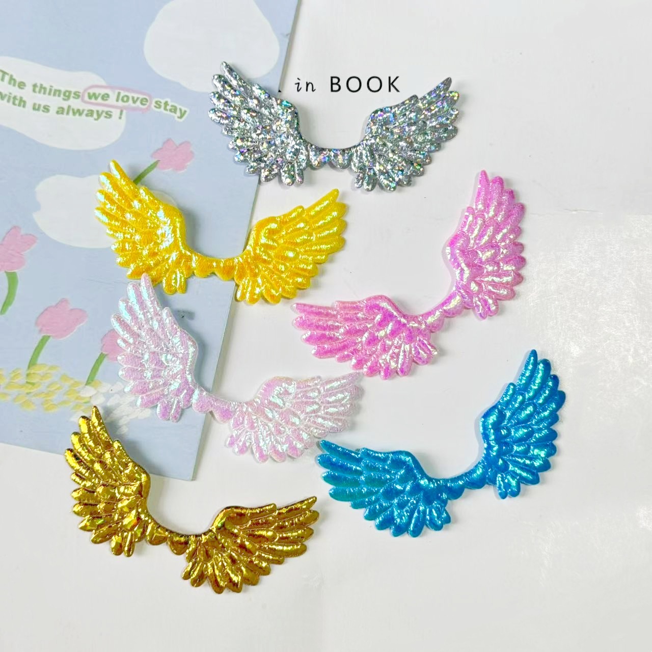 AB布幻彩天使翅膀配件蛋糕插牌 diy儿童发夹玩具吧唧托装饰材料