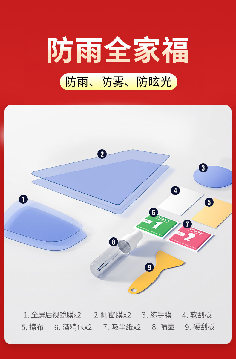 Car Rearview Mirror Rain-Proof Film, Reversing Mirror, Car Window Waterproof Film, Rain-Proof Gadget for Car Mirrors in Rainy Days