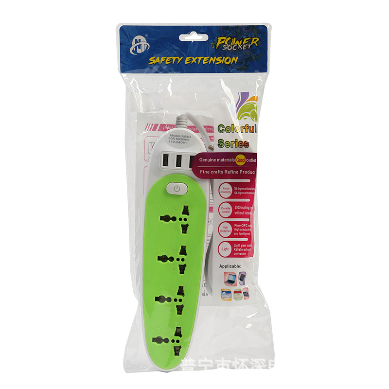 A04U#总开关3USB英插多用孔接线板外贸跨境混色10A 2500W外贸插排