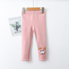 Girls' Leggings Spring and Autumn Style 95 Cotton Baby Pants with Bear Decoration and Floral Patterns for Young Children Elastic Children's Running Pants