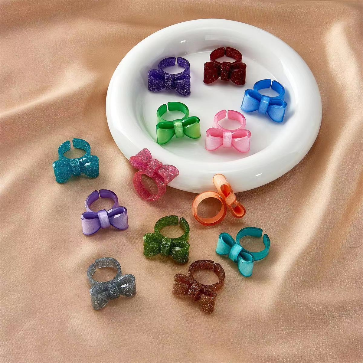 Bow Knot Pattern Women's Gender Cartoon Style Cute Bow Knot Arylic Women's Open Rings
