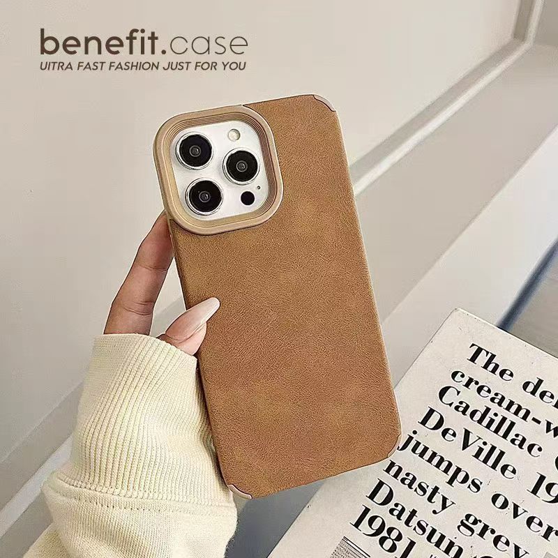 Ladder Lambskin Suitable for Apple 15Pro Mobile Phone Case Iphone16Pro Simple 14Plus Large Hole 13 Anti-Fall