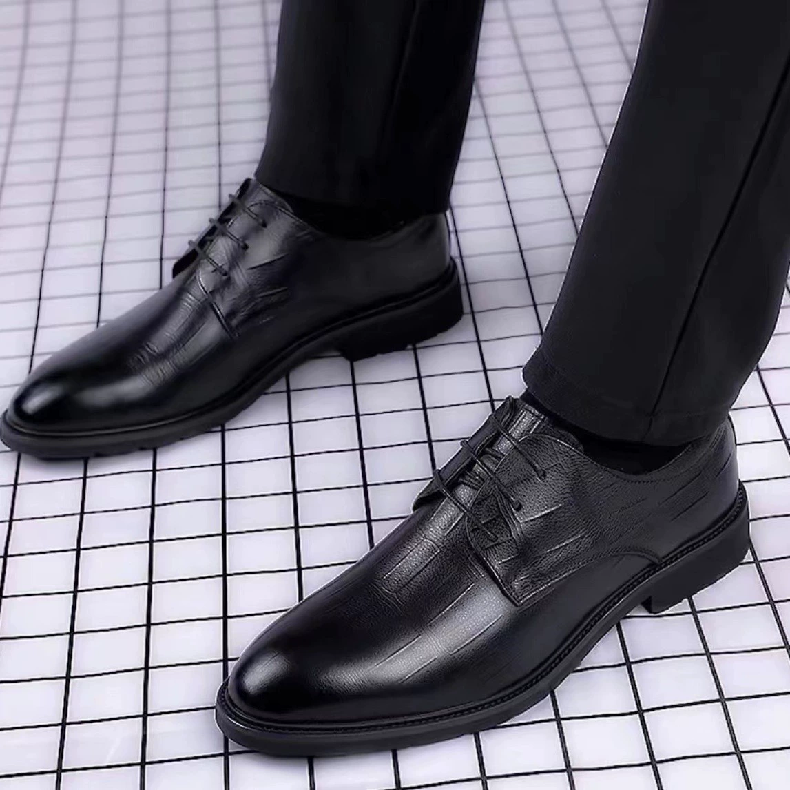 Мужская кожаная обувь из натуральной кожи, популярная официальная обувь от производителя, черные новые мужские туфли на шнуровке, мужская обувь на все сезоны 669.