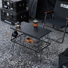 山趣户外野营旗布铁网桌黑化铁网桌铁艺组合铁网桌可折叠便携桌子
