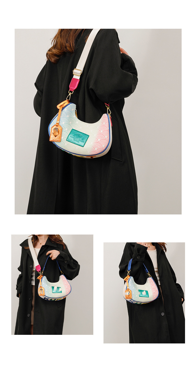 2025 bolso de mujer, personalidad de nicho de alta gama, bolso de axila de color degradado, bolso de axila de hombro, venta caliente transfronteriza, bolso de luna nueva