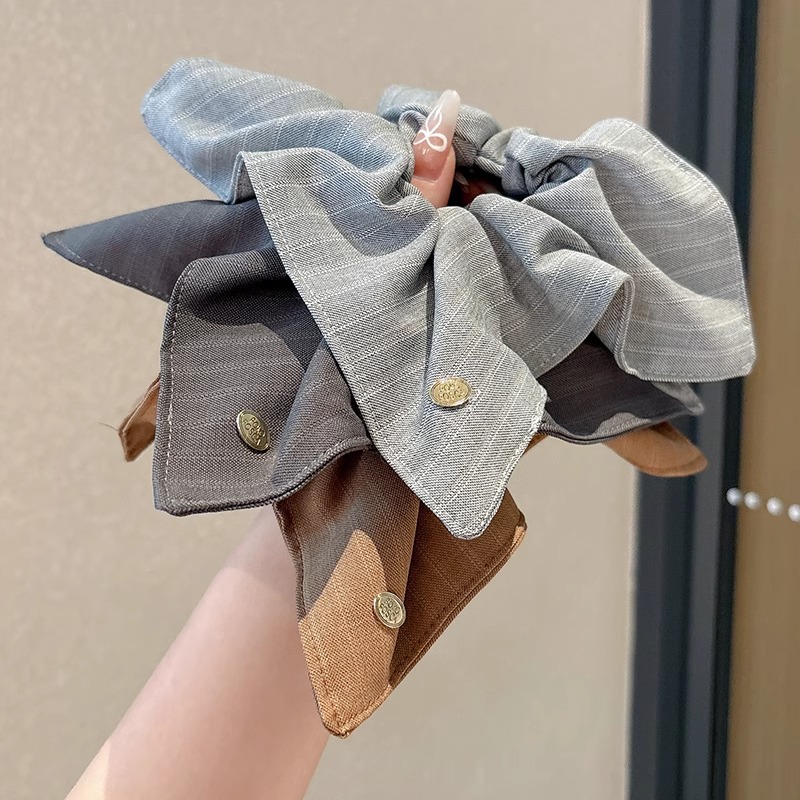 Alta sensación redonda tela de rayas cuadradas anillo de cabello de intestino grande temperamento de otoño y invierno cuerda elegante cuerda de cabello de cola de caballo baja