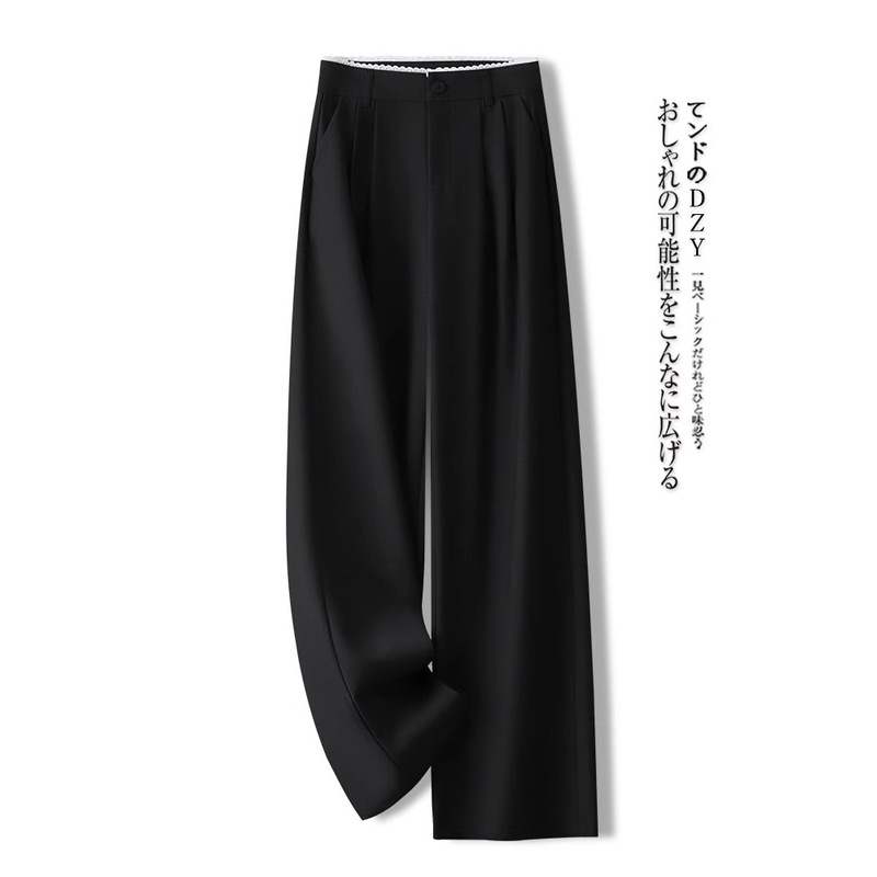 グレーの高級感のあるスーツパンツ、ワイドレッグパンツ、レディース、春秋、2025年新作、ゆったりとしたカジュアルな細身のストレートパンツ、床丈パンツ|undefined