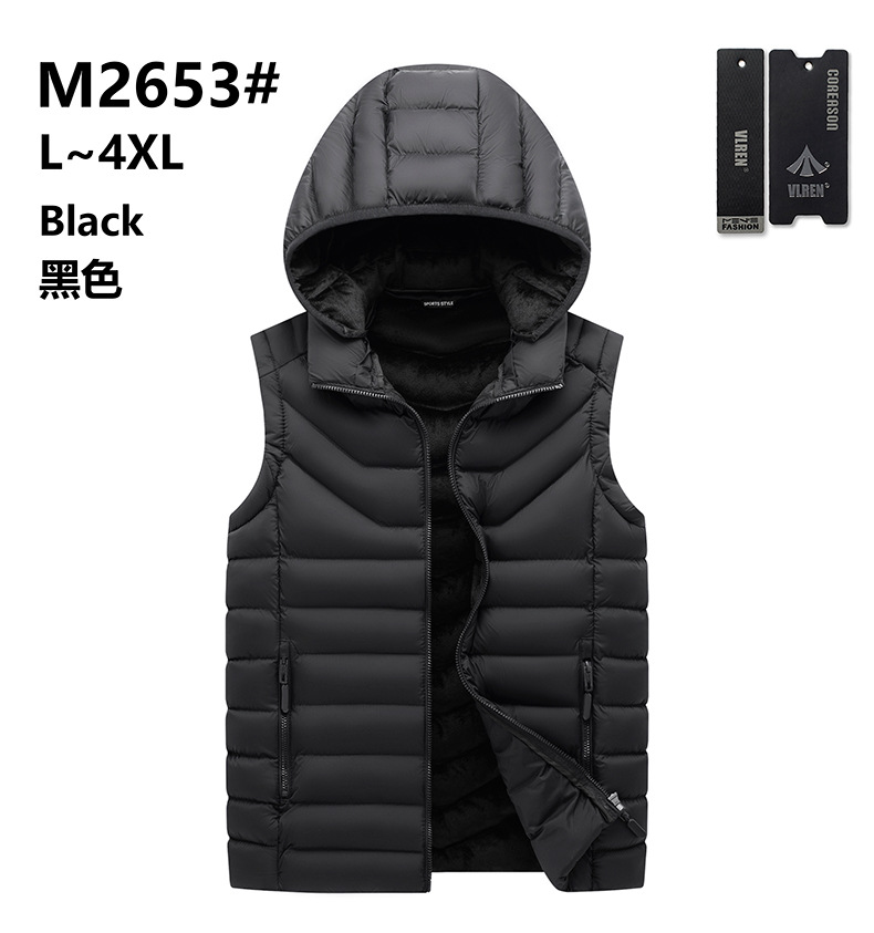 Chaleco de hombre chaleco transfronterizo de moda casual costilla Chaleco de algodón con capucha desmontable color sólido Otoño e Invierno ventas directas de fábrica comercio exterior