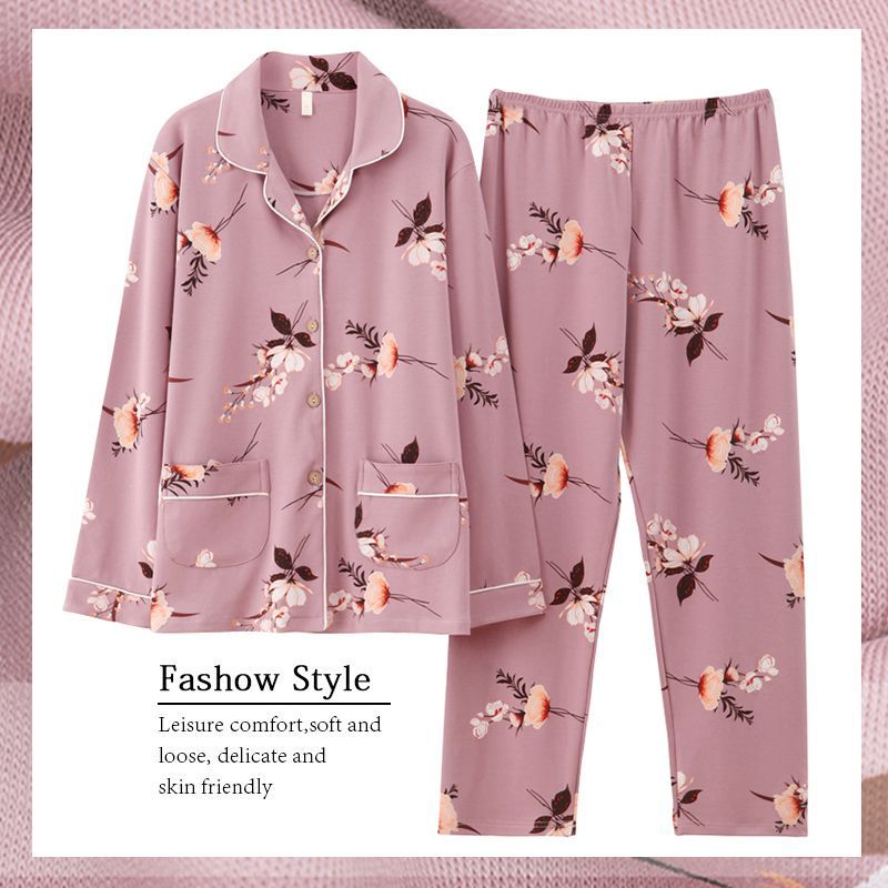 Pijamas de mujer primavera y otoño 100% algodón de manga larga delgada madre de mediana edad y ropa para el hogar de algodón de mediana edad y edad avanzada