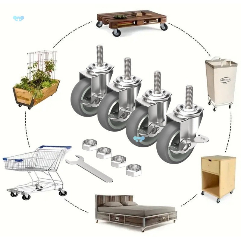 4pcs Caster 3 inch Locking Rod Caster ( Rod Length 0.75 )Cross border