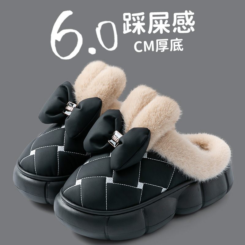 厚底蝴蝶结棉鞋女秋冬季2025新款兔耳朵室内保暖防滑棉拖鞋女批发|undefined
