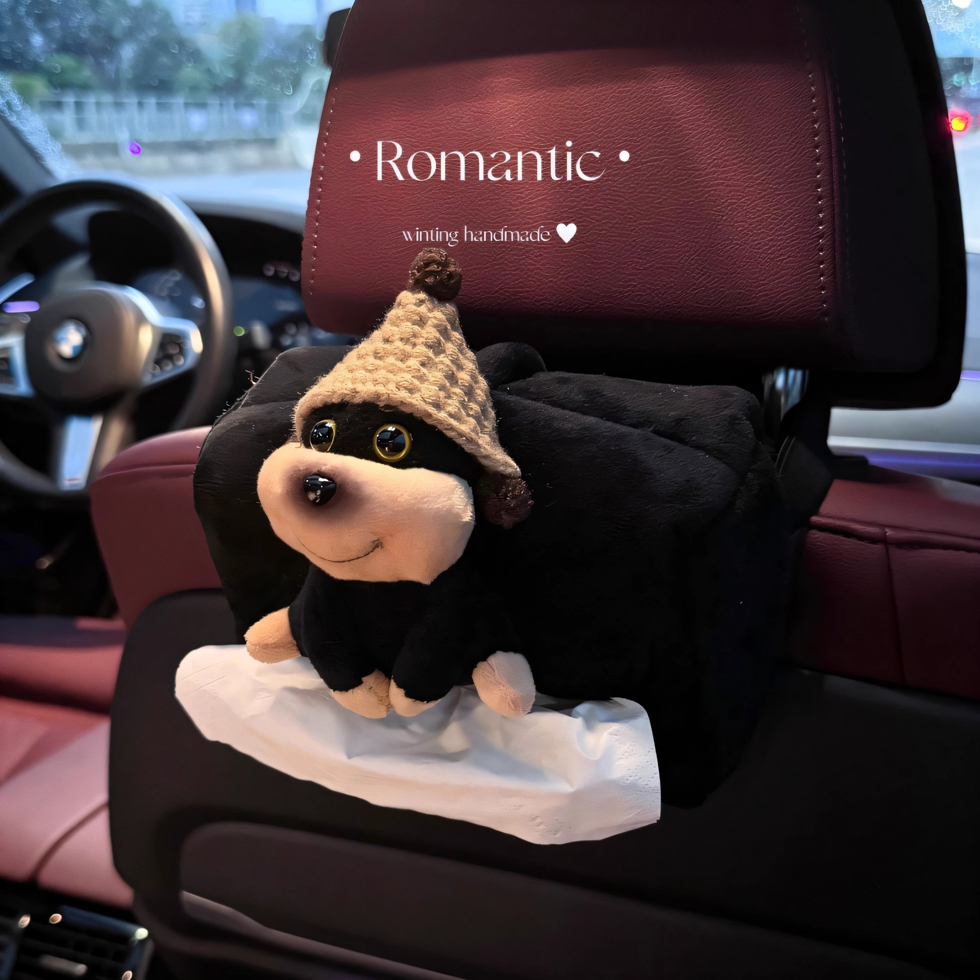 Caja de toallas de automóvil creativa abeja cachorro lindo asiento de automóvil bolsa colgante decoración de joyería de chicas 2025 nuevo image 4
