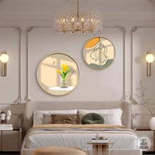 北欧风小清新客厅装饰画圆形壁画卧室床头双联画沙发背景墙画绿植