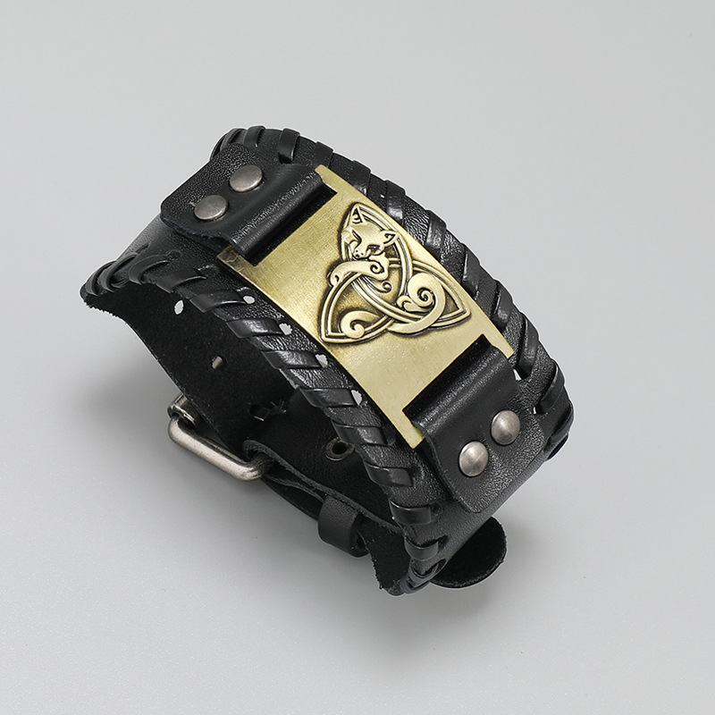 Retro Viking Pattern Cowhide Bracelet Personalized Woven Menu0027s Leather Bracelet