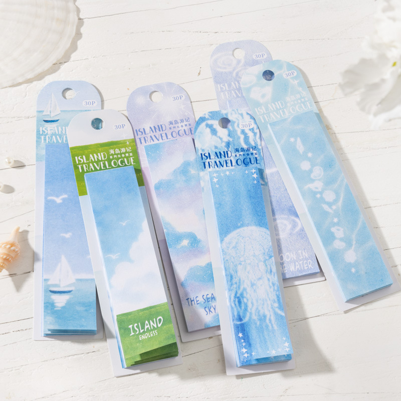 Chica en ketchup larga nota dibujada a mano de la isla serie de notas de viaje de mar azul tema de color de la cuenta de mano decoración de notas