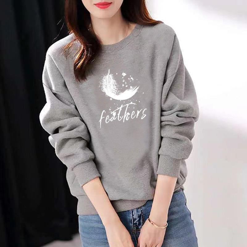 2025 New Spring, Autumn and Winter Graffiti Bear T-Shirt Women's Long-Sleeved Thin Gray Bottoming Shirt Mid-Length Loose Sweatshirt