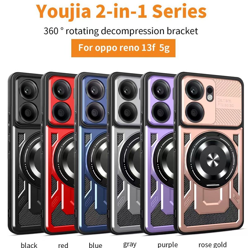 For OPPO Reno13F Superior Magnetic Suction Phone Case 360 Car Rotary Decompression Bracket Anti-fall Protective Cover