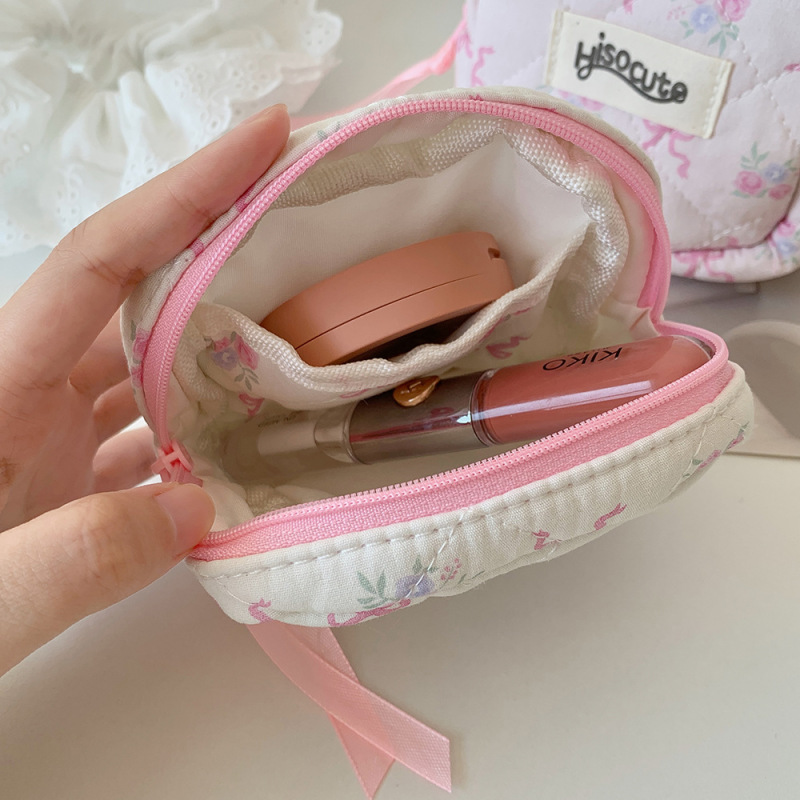 見栄えの良いリボン化粧品バッグ、かわいい女性のポータブルトイレタリーバッグ、小銭入れ、女の子の口紅収納バッグ|undefined