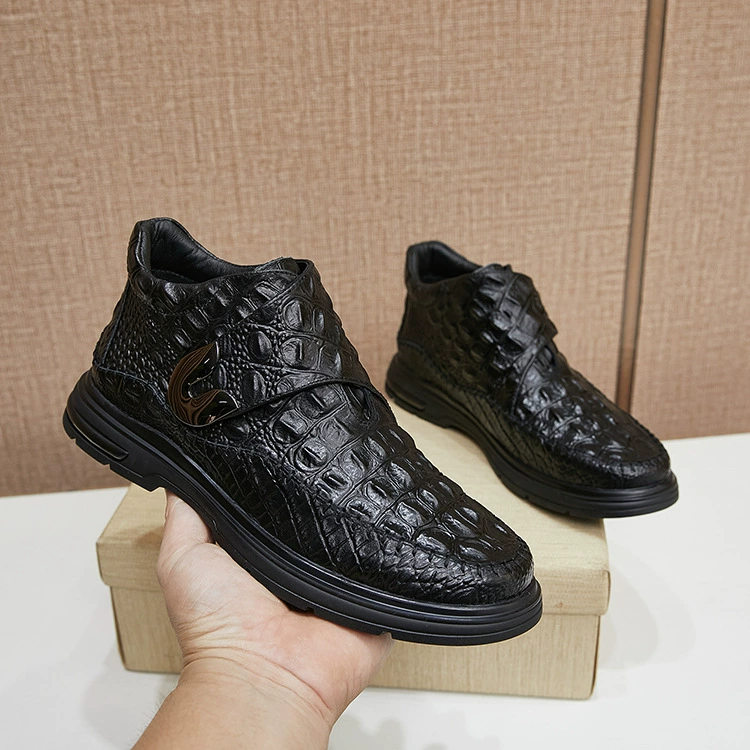 2023 новые мужские кожаные сапоги осенне-зимние теплые ботинки на флисовой подкладке морозостойкая Мужская обувь из крокодиловой кожи, зимняя