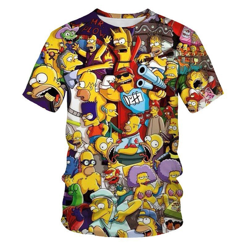 Cartoon Anime Simpson Trendy Digital Print Men's Round Neck 3D Short-Sleeve T-Shirt Factory Direct Sale with Custom Design