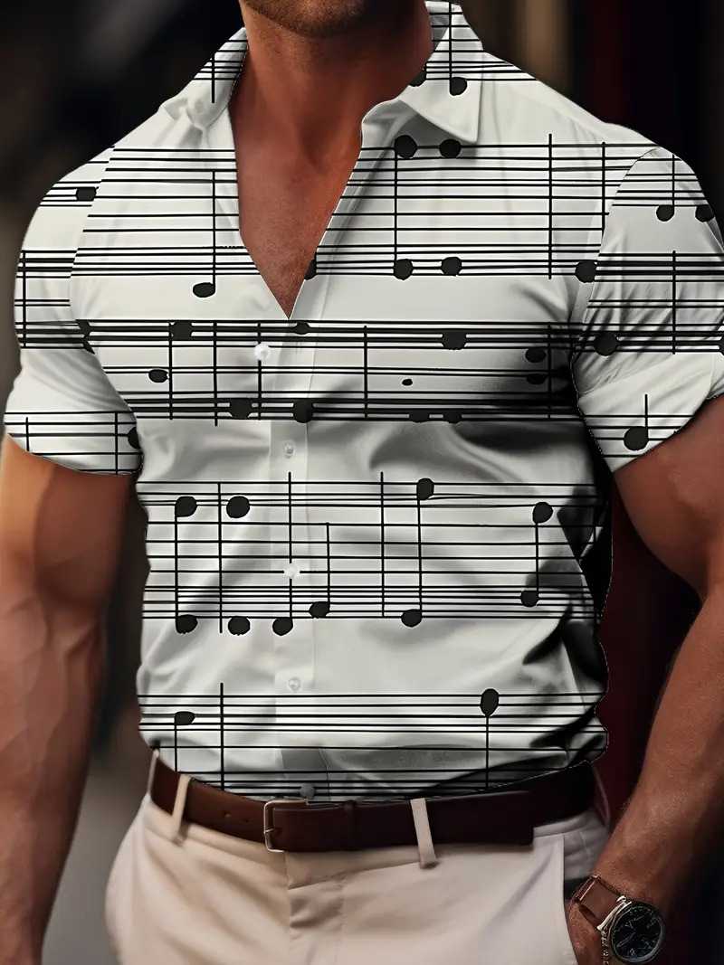 Camisa de manga corta con estampado de nota ancha popular retro de marca de moda europea y americana de verano 2024 para hombres MB1