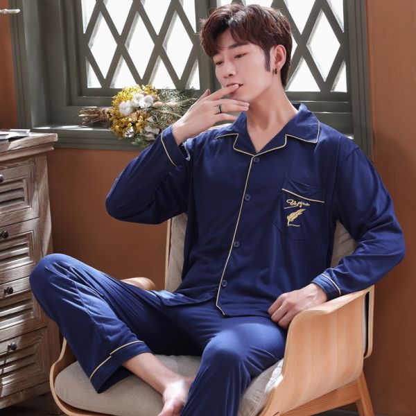 100% pijamas de algodón para hombres de verano de manga larga y corta para hombres delgados jóvenes y de mediana edad más el tamaño de primavera y otoño traje de uso en el hogar