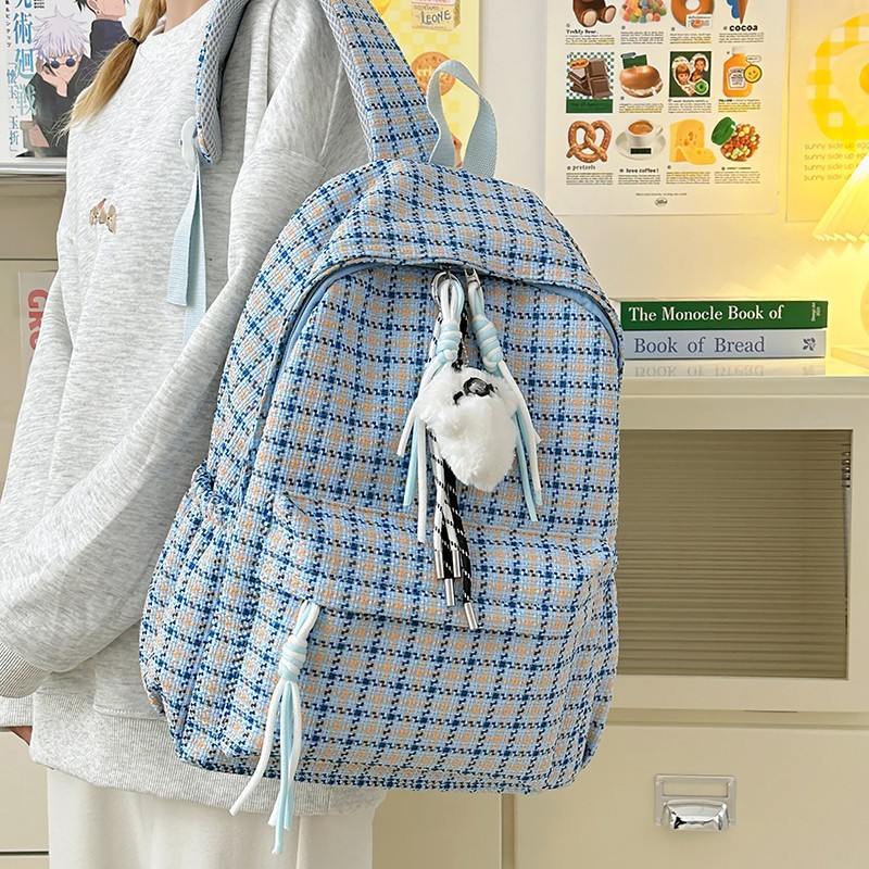 Pequeña bolsa de hombro a cuadros fresca, la versión coreana de las chicas ins, 100 mochilas escolares, estudiantes de ocio en el campus, mochilas de alto valor facial