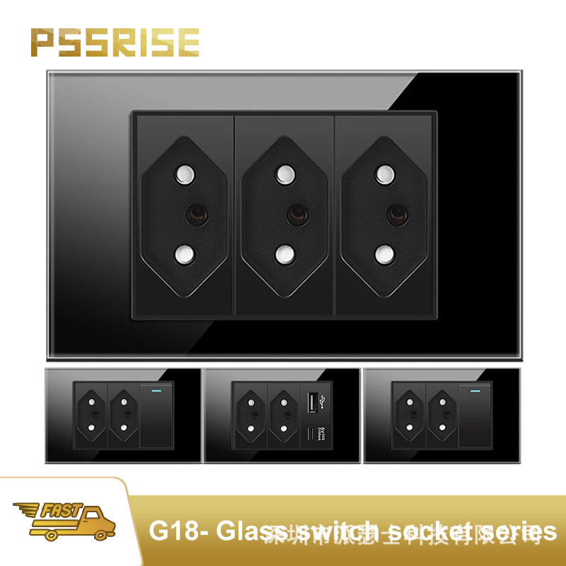 Brazilian Wall Switch Socket 5V 2.1A USB Type-c Tempered Glass Panel Black-G18 Brazilian Wall Switch Socket 5V 2.1A USB Type-c Tempered Glass Panel Black-G18