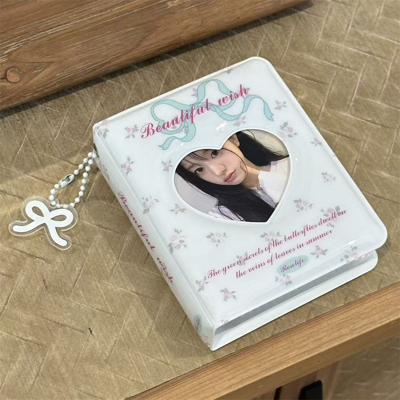Trendy Floral Bow One-Grid Card Album 3inch Polaroid Photo Album Idol Small Card Korean-Style Card Holder Storage
