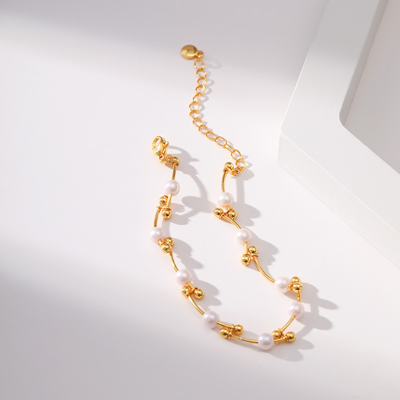 Retro Geometric Copper Inlay Artificial Pearls Bracelets