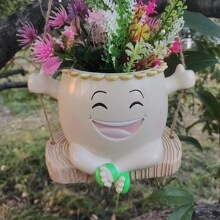 创意新款秋千花盆多肉盆栽挂件跨境花园笑脸花盆户外庭院花盆装饰