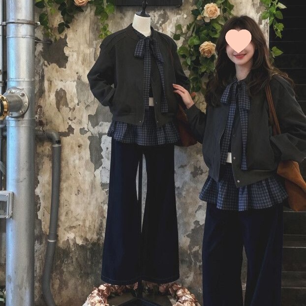 Suit for Women 202 Autumn and Winter New Korean Style Hot Girl Retro Baseball Uniform Jacket Woolen Outwear Long-Sleeved Plaid Shirt