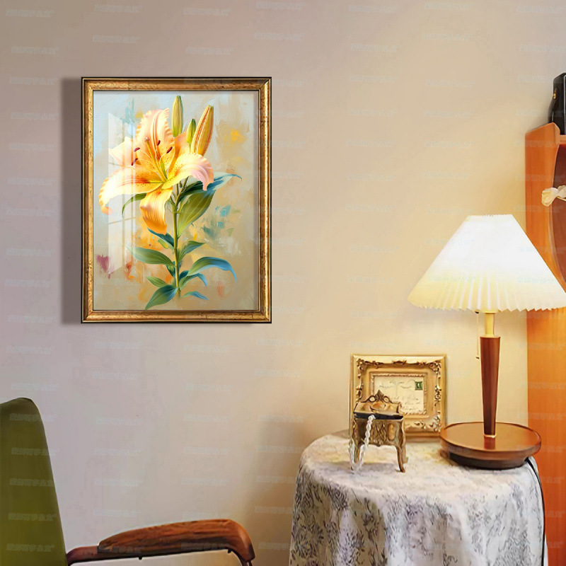 Mona Lisa real bordado amarillo lirio nuevo pequeño flor simple sala de estar decoración frontal bordado a mano image 1