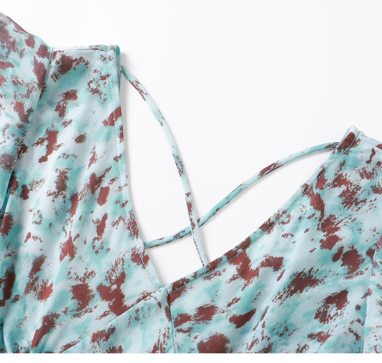 Đầm maxi nữ cổ V tay lá sen chất liệu chiffon in hoa nhí — xanh lam chi tiết 18