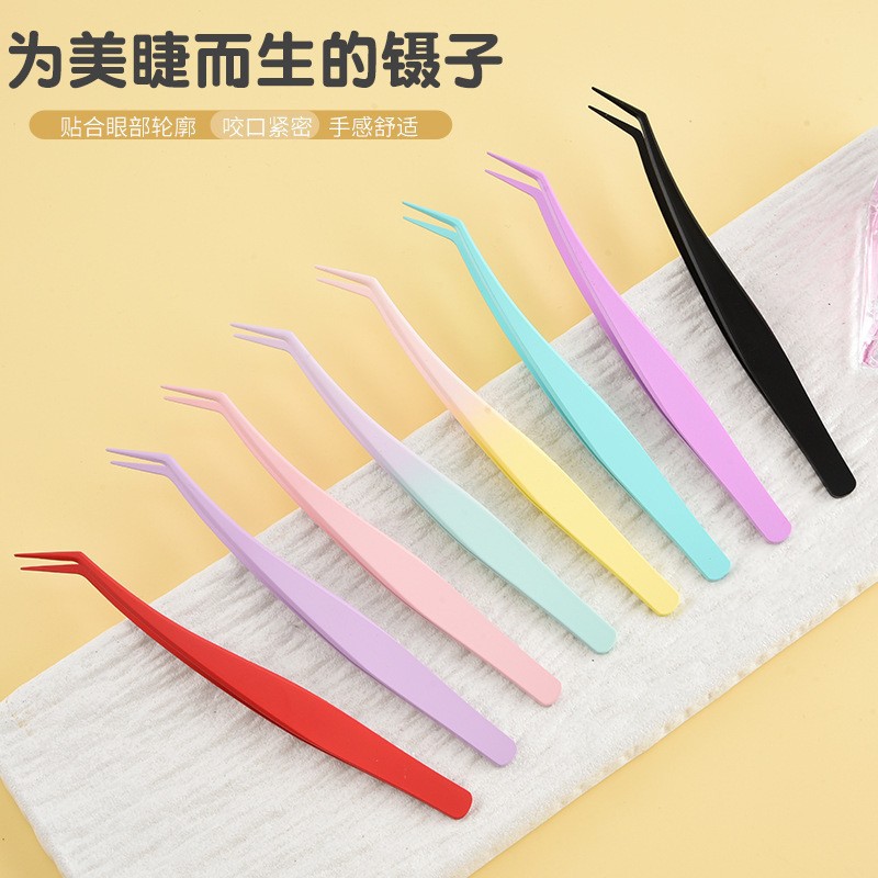 Factory Direct Sales Anti-Stick Glue-Free False Eyelash Tweezers Beauty Tools Eyelash Artist Beginners Non-Stick Glue Gold Feather Clips