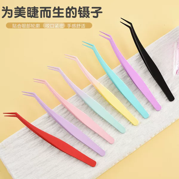 Factory Direct Sales Anti-Stick Glue-Free False Eyelash Tweezers Beauty Tools Eyelash Artist Beginners Non-Stick Glue Gold Feather Clips