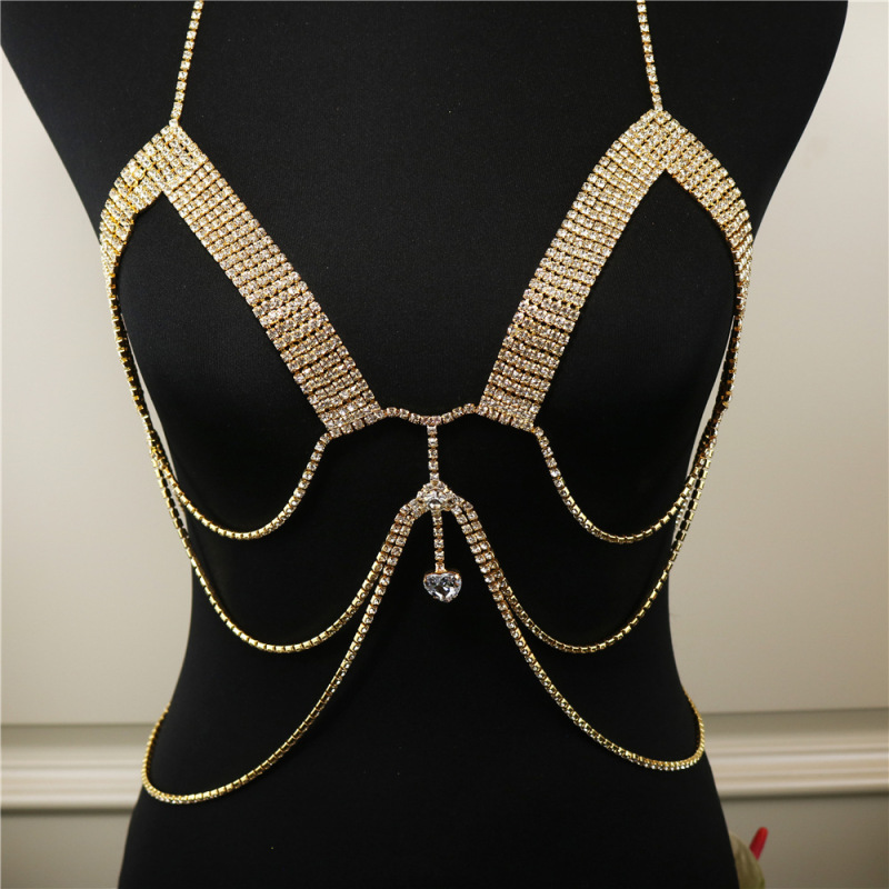 Women Sexy nightclub bar jazz dance rhinestone chest chain solo singers ...