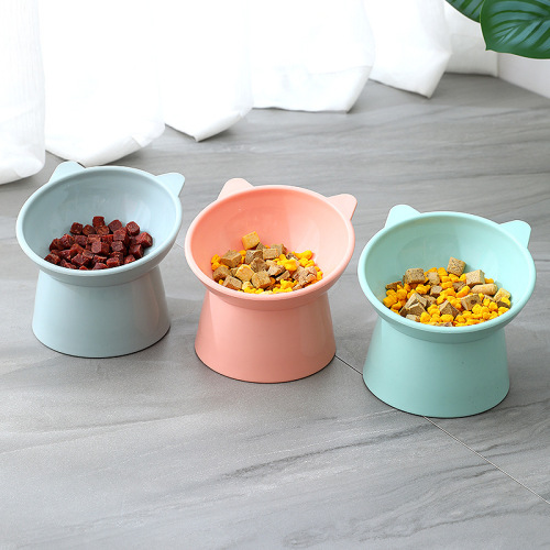 Tall bowl cat slant mouth food bowl anti-tip feeding cat bowl ins style plastic pet bowl pet bowl holder wholesale