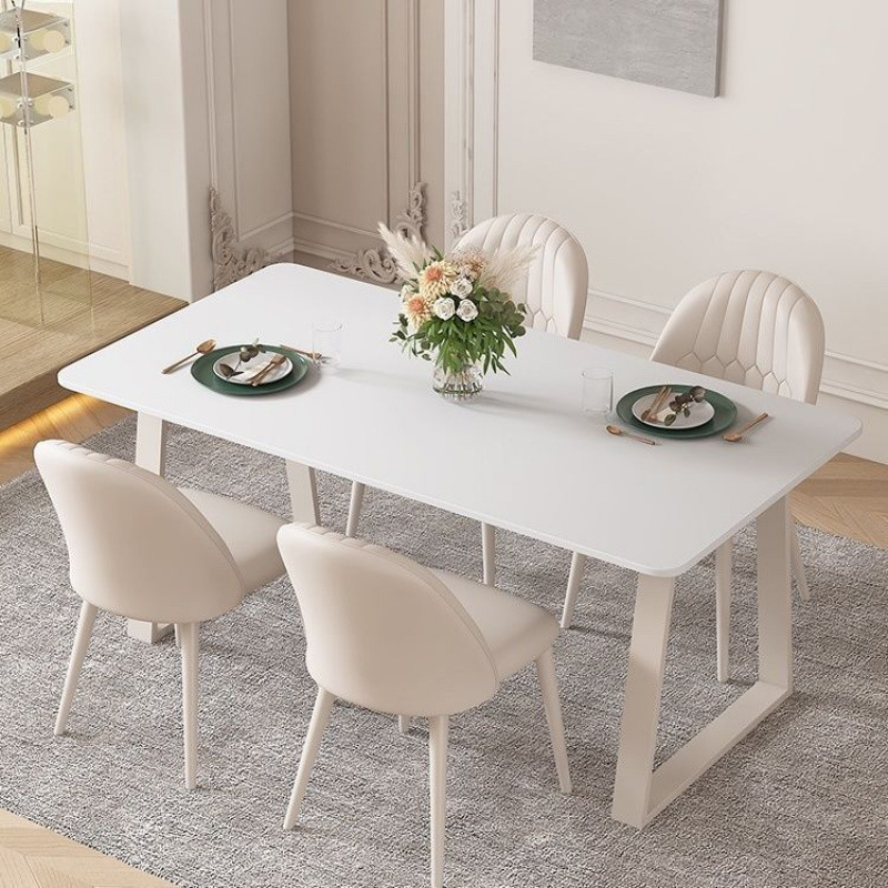 Mesa de comedor de tabla de roca moderna y simple estilo nórdico de crema de estilo doméstico de alta calidad blanca pura mesa de comedor red roja rectangular