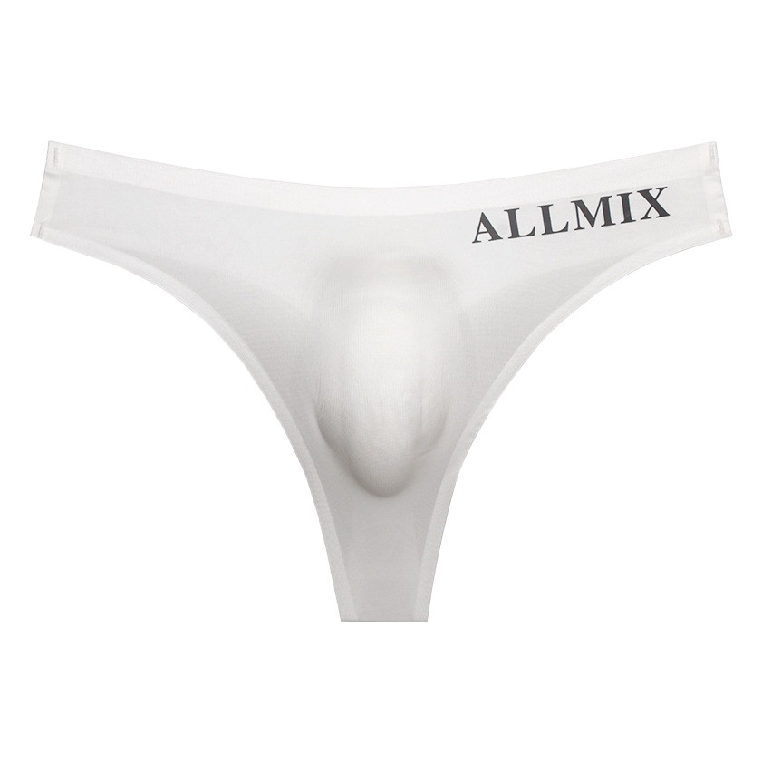 Foreign Trade Men's Sexy Sports Fitness Letter Thin Transparent Showing Hip Ice Silk Low Waist Seamless Triangle Single Thong