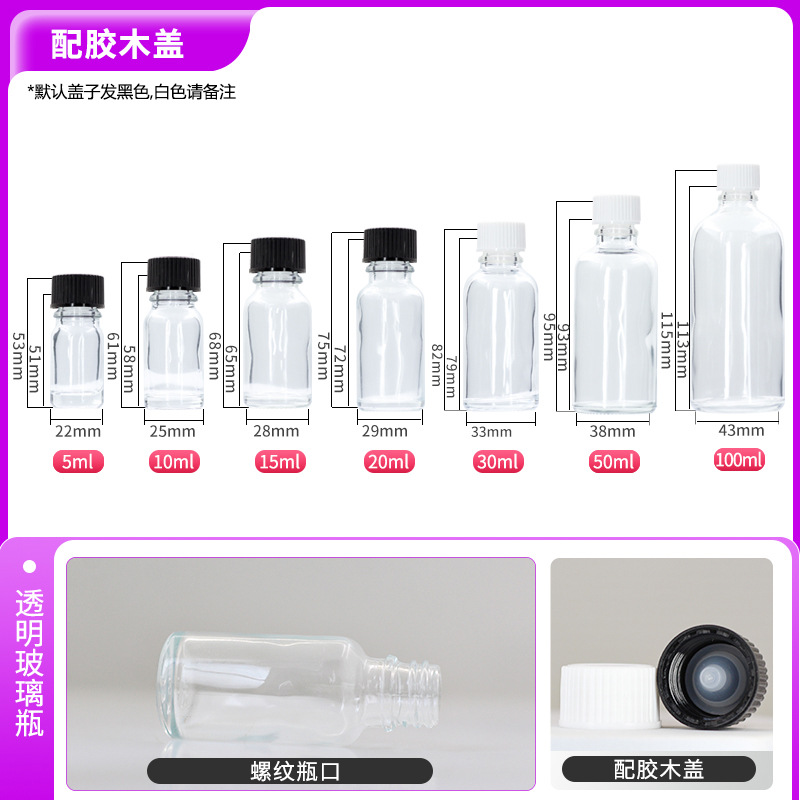 Venta al por mayor transparente 20ml botella de aceite esencial botella de líquido verde azul botella de vidrio de muestra cosmética botella de loción sub-botella