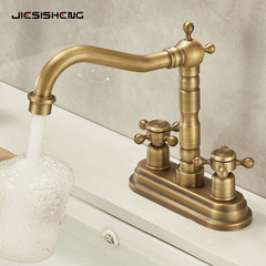 Cross-border antique copper double handle double hole face basin cold and hot water faucet bathroom cabinet washbasin two hole faucet wholesale