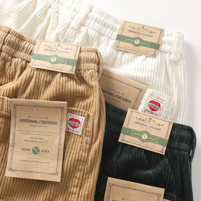 Pantalones cortos de herramientas de verano para hombres Pantalones de cinco puntos de pana sueltos rectos Pantalones de cintura elástica Ami Kaji retro marea