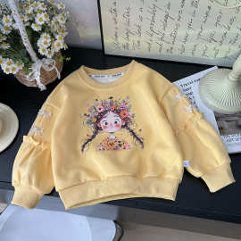 女童2025秋季卫衣新款棉宝宝公主蝴蝶结卡通长袖春秋上衣圆领洋气