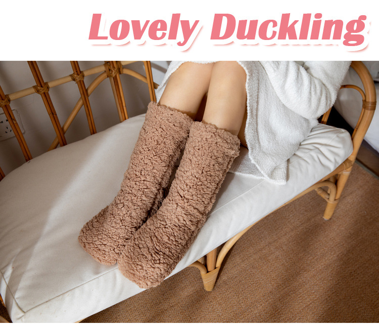 Meias pantufa femininas de inverno em sherpa - Forro de lã grossa, antiderrapantes, ideais para casa e pisos de madeira._voghion.com
